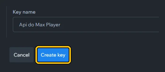 Dê um nome que você reconheça (ex.: **Sigma**) e toque em **Create key** de novo.