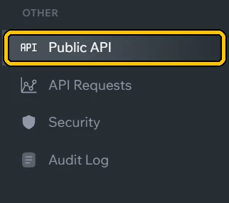 No menu, toque em **Public API**.